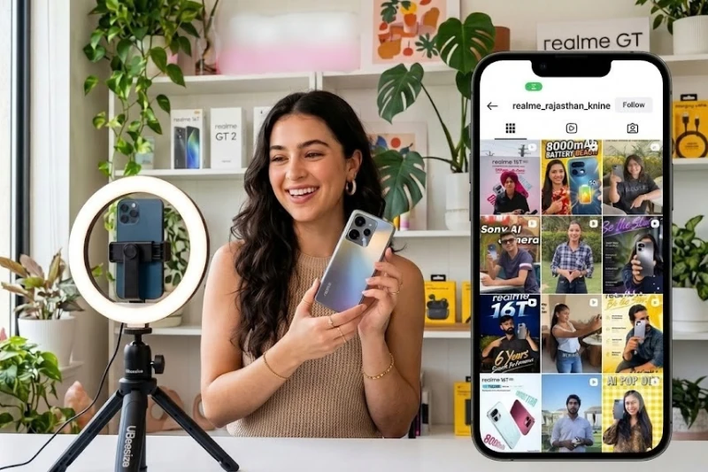 Content creator holding a camera