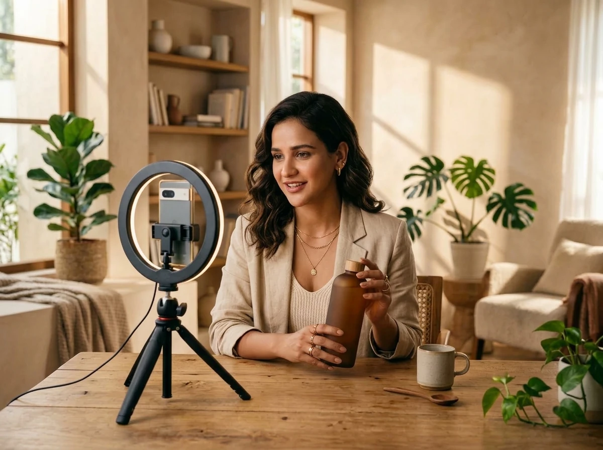 Content creator recording a branded campaign video